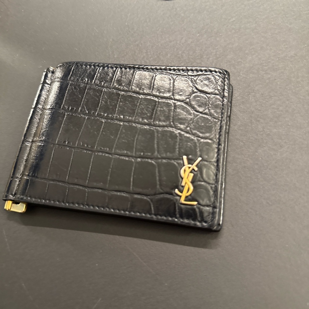 Yves Saint Laurent Black Croc-Embossed Money Clip